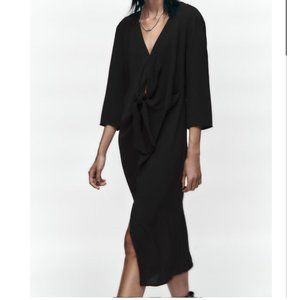 ZARA KNOTTED FLUID DRESS BLACK